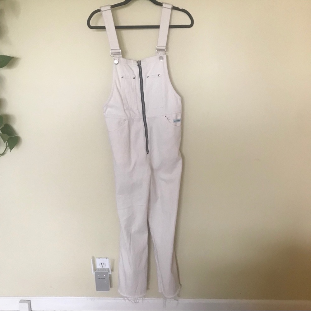 Alexa Chung White Zip Front Overalls